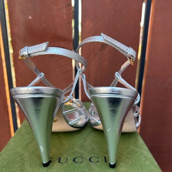 Gucci Women's Isa Crystal Embellished Interlocking G Slingback High Heel Sandals - Picture 7 of 10